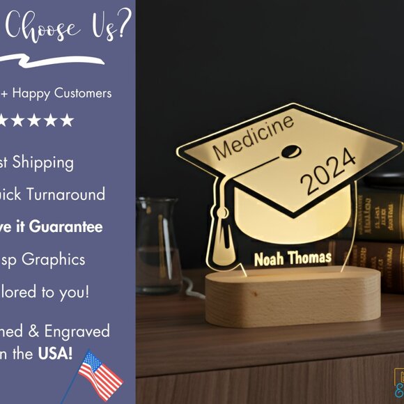 Personalized Graduation Night Light – Custom LED Lamp for Graduates - Picture 4 of 8